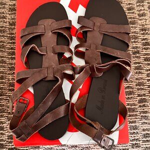 Soft Brown Leather Strappy Sandals -  Size 9 New